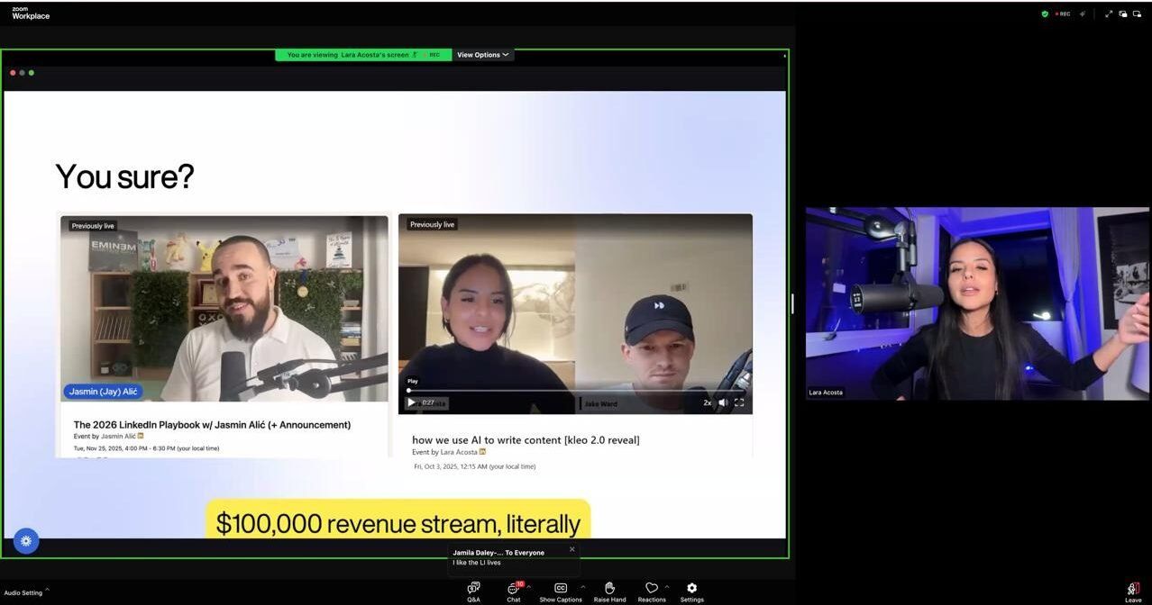 Screenshot from Lara Acosta's webinar: How to Turn Content into Clients