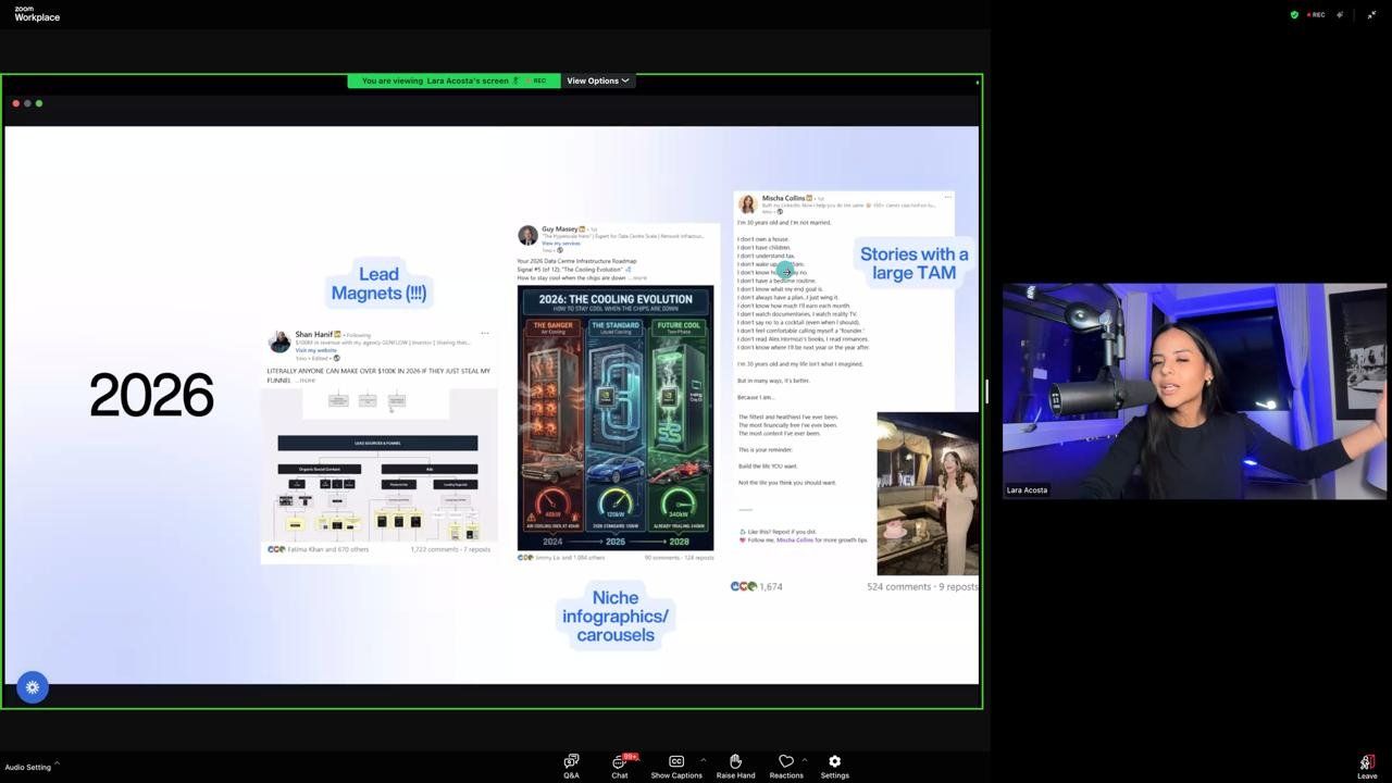 Screenshot from Lara Acosta's webinar: How to Turn Content into Clients