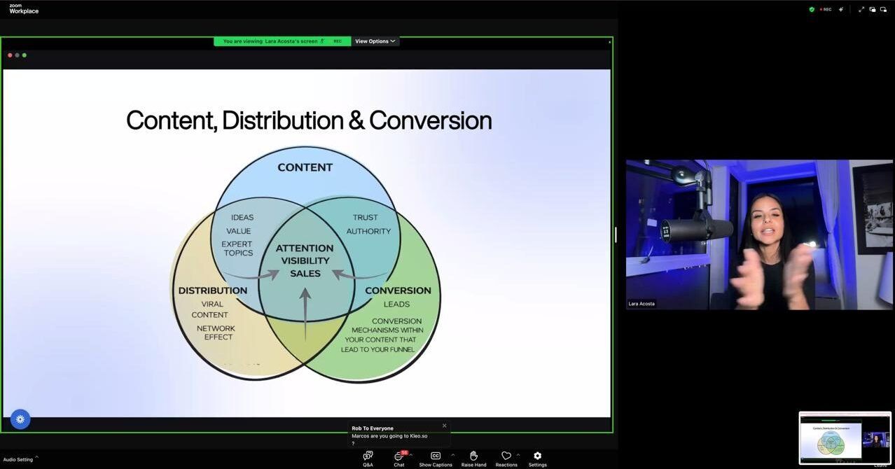 Screenshot from Lara Acosta's webinar: How to Turn Content into Clients