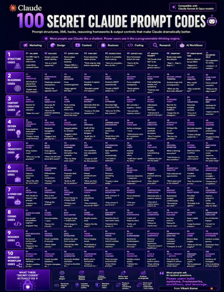 100 SECRET CLAUDE PROMPT CODES